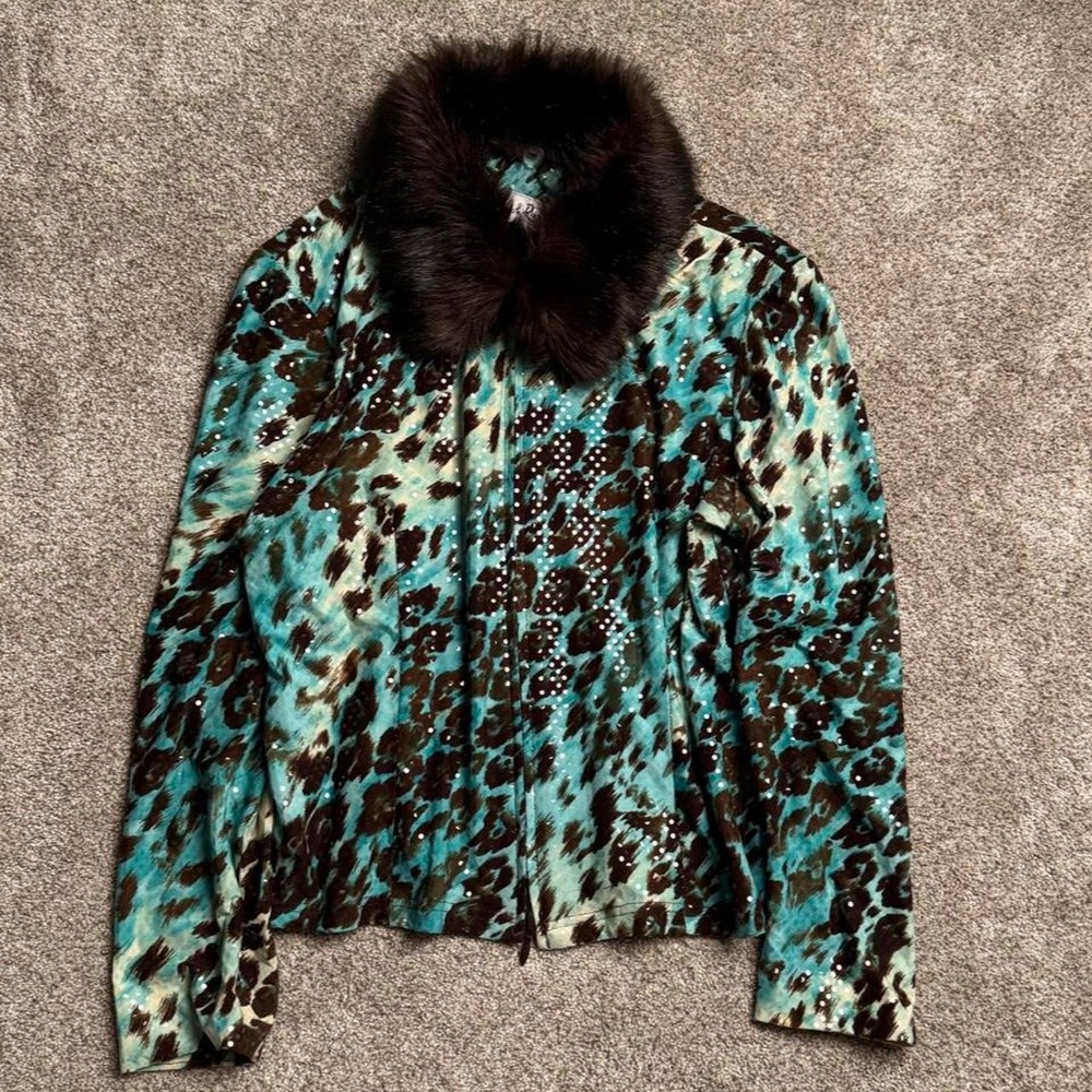 VINTAGE JOSEPH RIBKOFF FUR COLLAR SEQUIN-ACCENTED JACKET